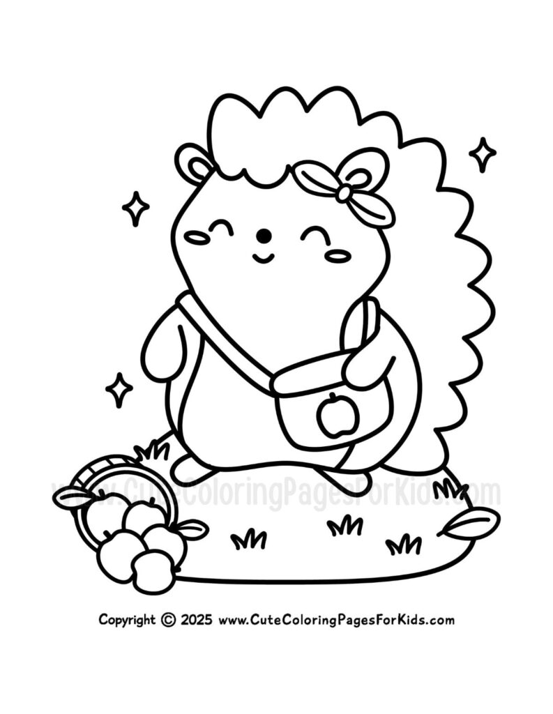 Charming Hedgehog Coloring Page for Kids Coloring page of a cute hedgehog carrying a basket