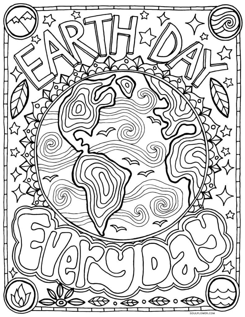 Free Coloring Pages For Adults Printable – Earth Day Design Free Coloring Pages For Adults Printable featuring an Earth Day design with intricate patterns