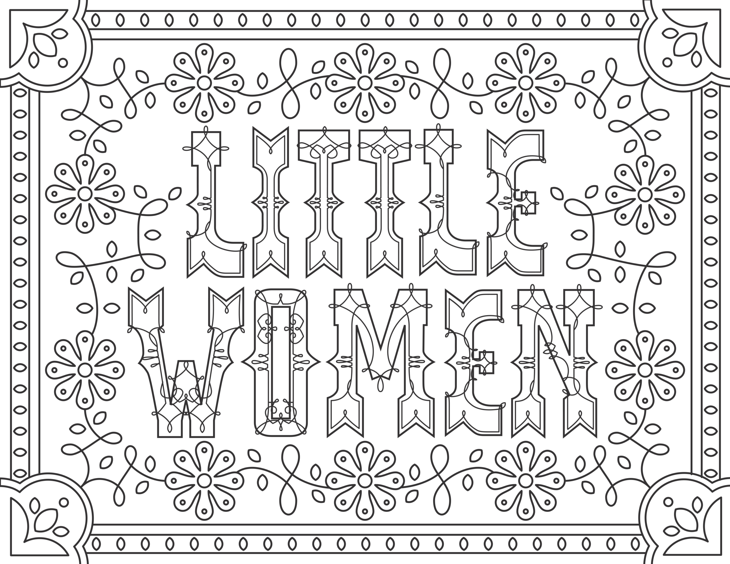 Free Coloring Pages Of Books featuring a detailed Little Women coloring page with floral designs