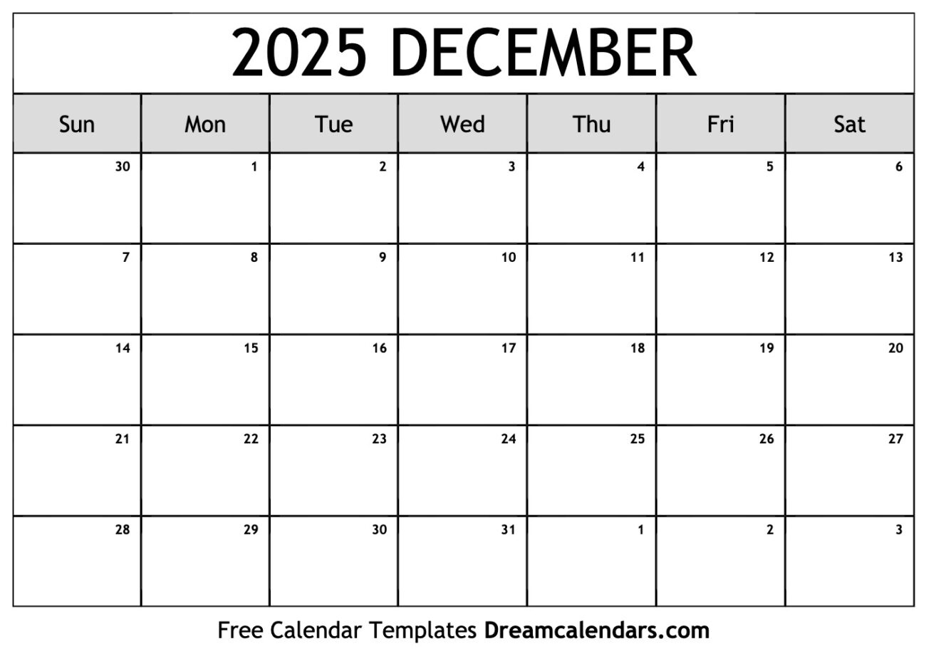 Free December Calendar 2025 Printable - December 2025 Calendar - Free Printable with Holidays and Observances
