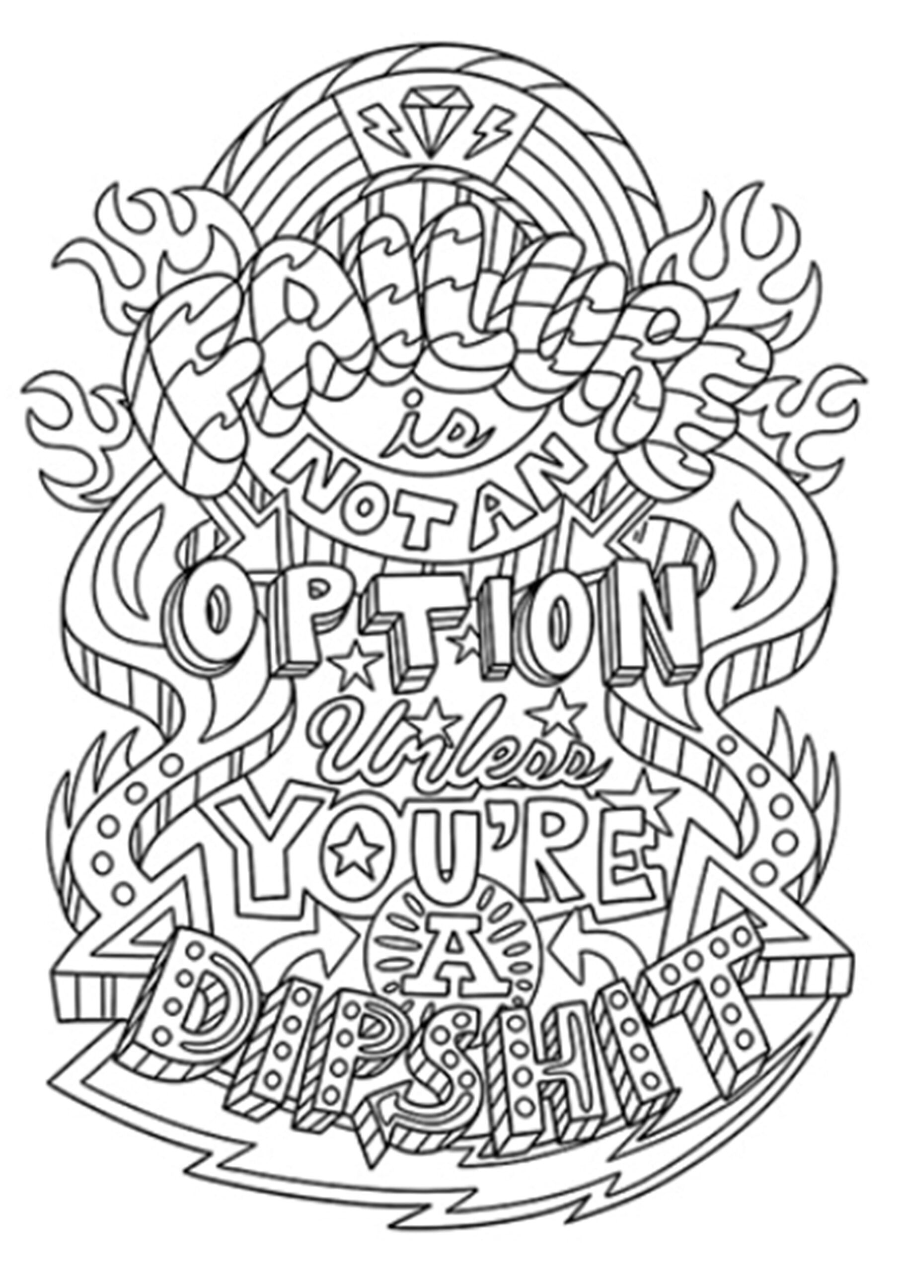 Free Easy Adult Coloring Pages featuring a motivational quote design with intricate patterns