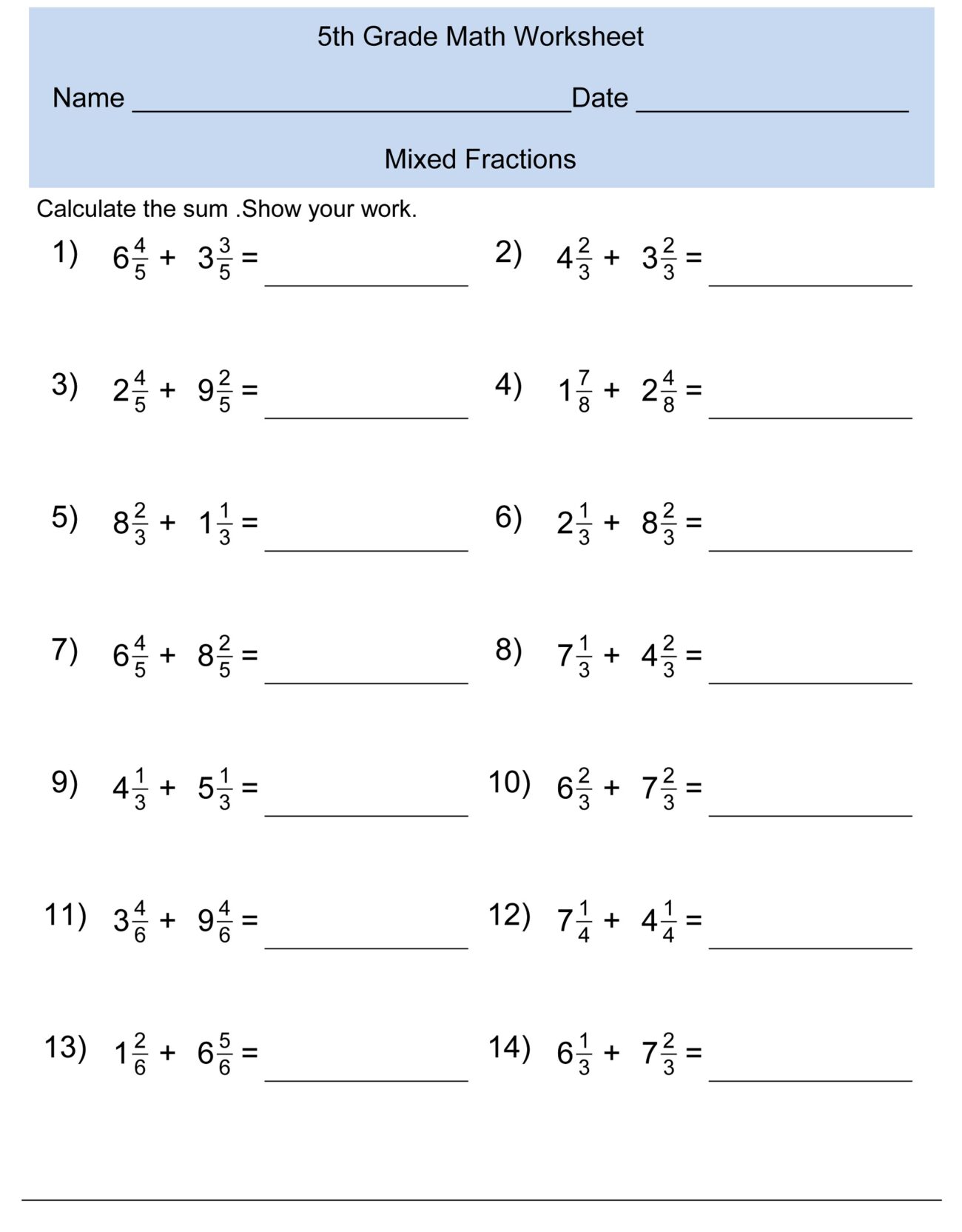 Free Fifth Grade Math Worksheets - Free Printable 5th Grade Math Worksheets