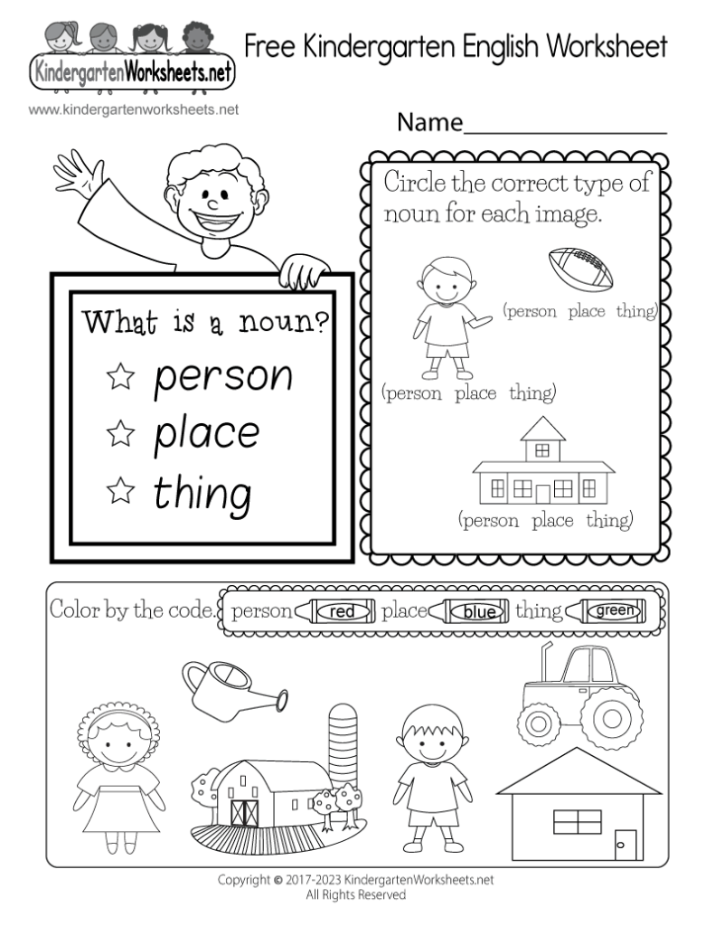 Free Kindergarten English Worksheet - Worksheets Library