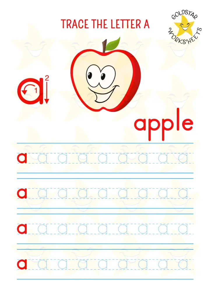 Free Printable Tracing Letter A Worksheets with Apple Illustration Free Printable Tracing Letter A Worksheets featuring an apple and tracing lines for kids