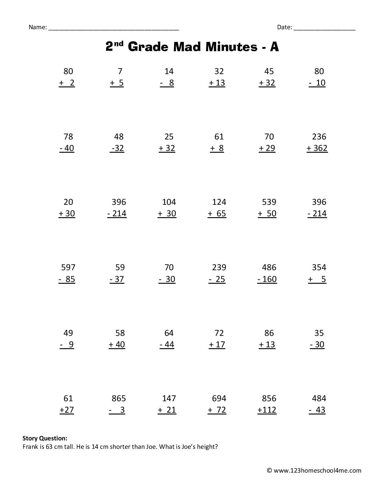 Free Math Sheets For 2nd Grade - Free Printable 2nd Grade Math Worksheets - Free Printable US