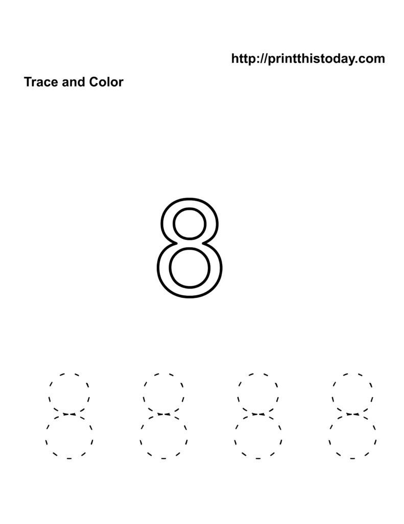 Free Math Sheets For Kindergarten – Number Eight Worksheet Free Math Sheets For Kindergarten featuring a trace and color activity for the number eight
