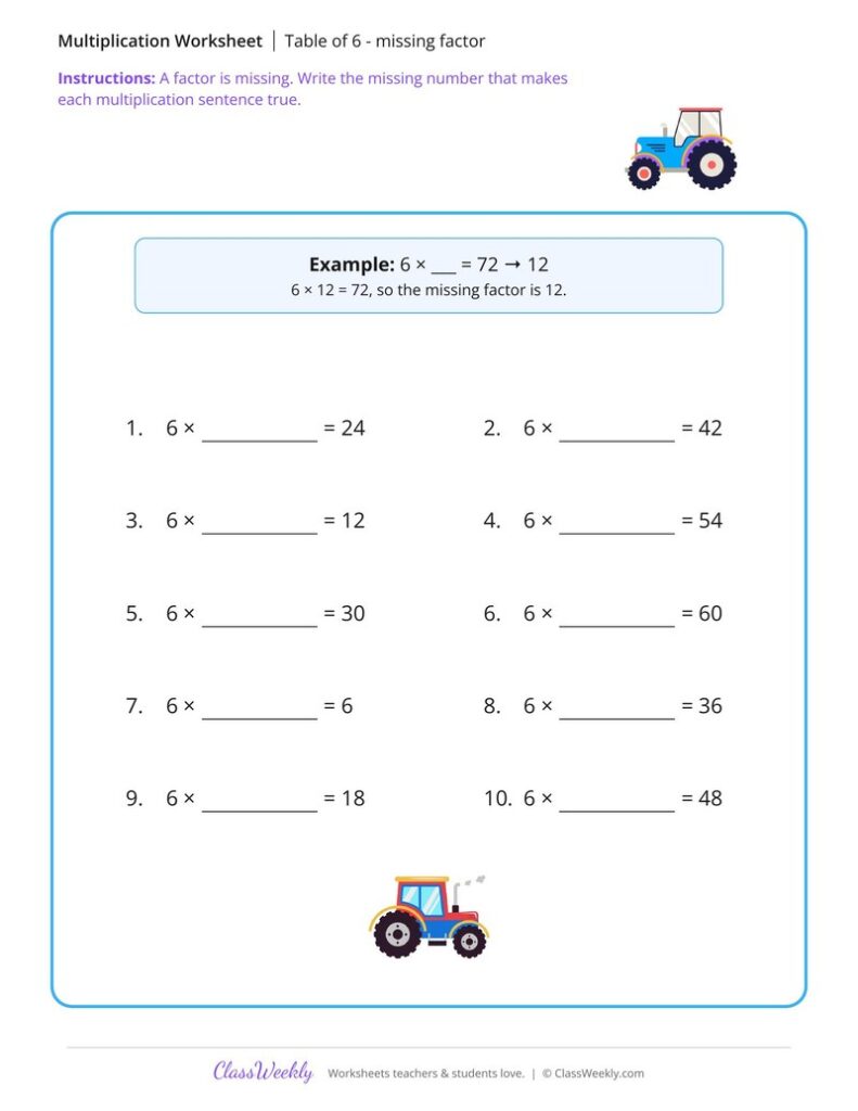 Free Math Worksheets 2nd Grade – Table of 6 – missing factor – Free 2nd Grade Math Worksheet Free Math Worksheets 2nd Grade - Table of 6 - missing factor - Free 2nd Grade Math Worksheet
