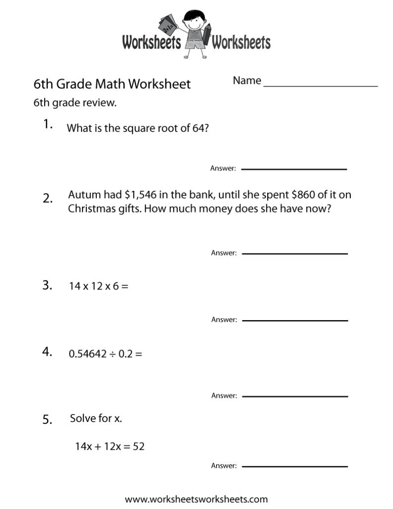 Free Math Worksheets 6th Grade – Free Printable Sixth Grade Math Practice Worksheet Free Math Worksheets 6th Grade - Free Printable Sixth Grade Math Practice Worksheet