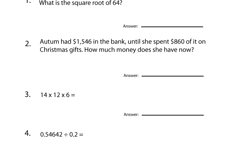 Free Math Worksheets 6th Grade