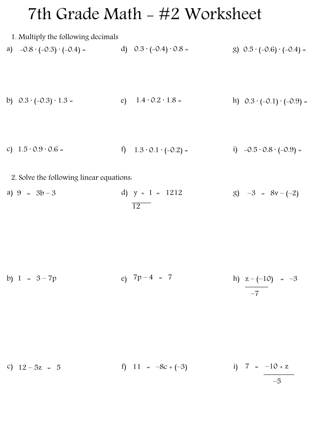 Free Math Worksheets For 7th Grade - Free, printable 7th grade math worksheets (PDF) - Printerfriendly