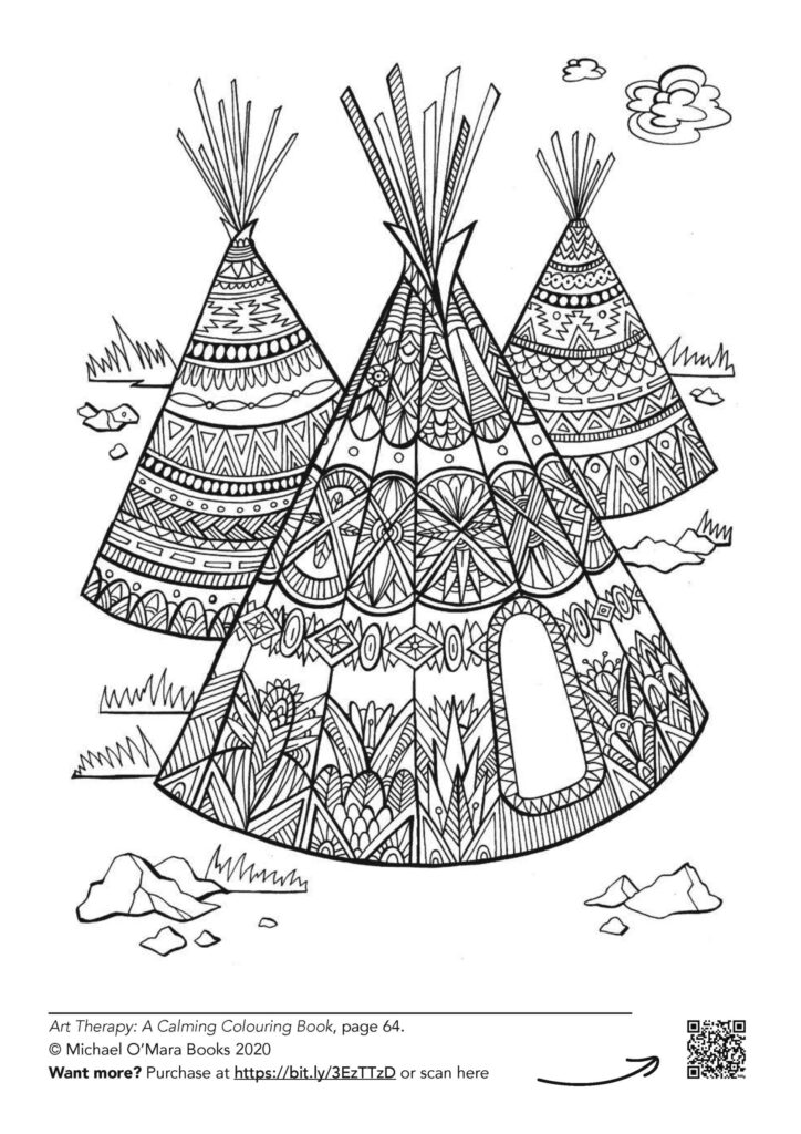 Free Online Colouring Pages For Adults - Intricate tipi designs in a free online colouring page for adults, perfect for relax