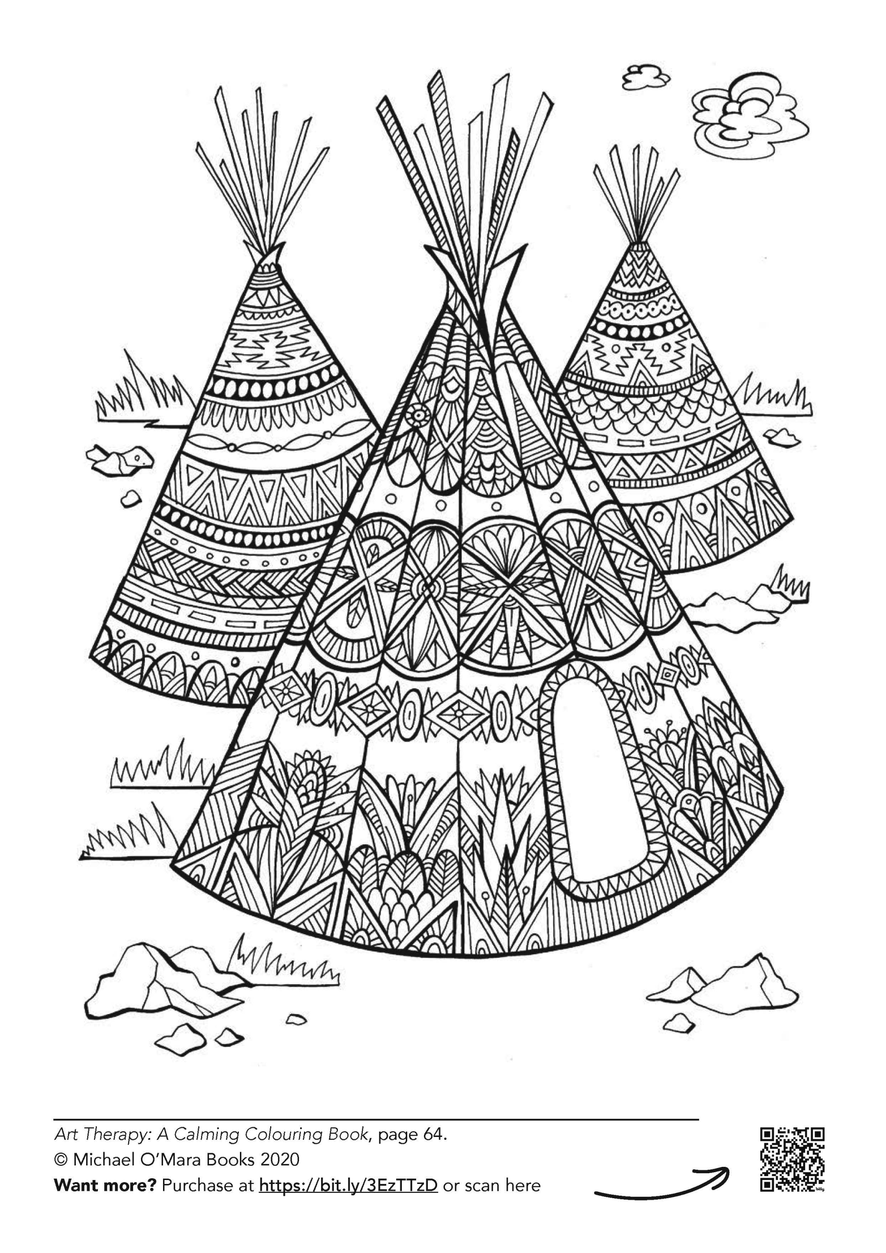 Free Online Colouring Pages For Adults - Intricate tipi designs in a free online colouring page for adults, perfect for relax