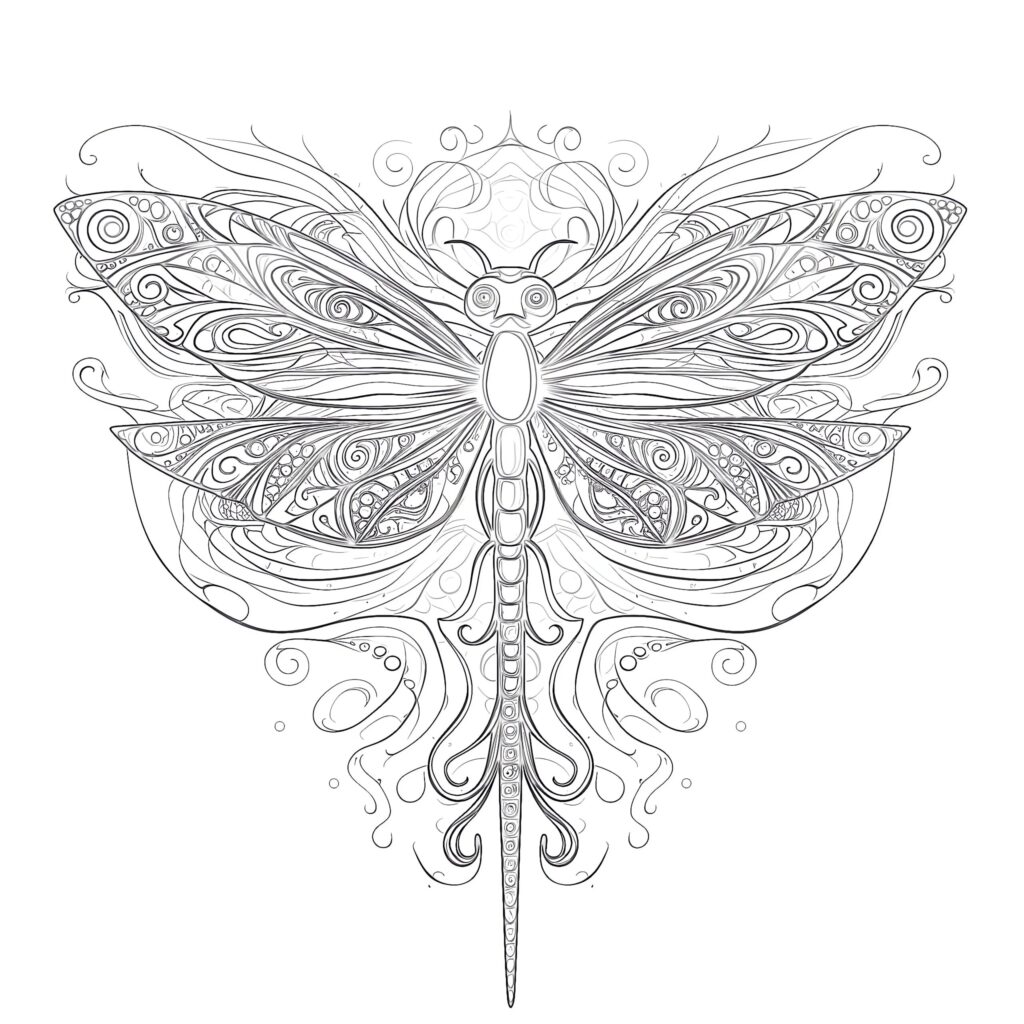 Free Pictures To Color For Adults – Dragonfly Coloring Page Intricate dragonfly design for coloring, perfect for relaxation and creativity. Free Pictures To Color For Adults