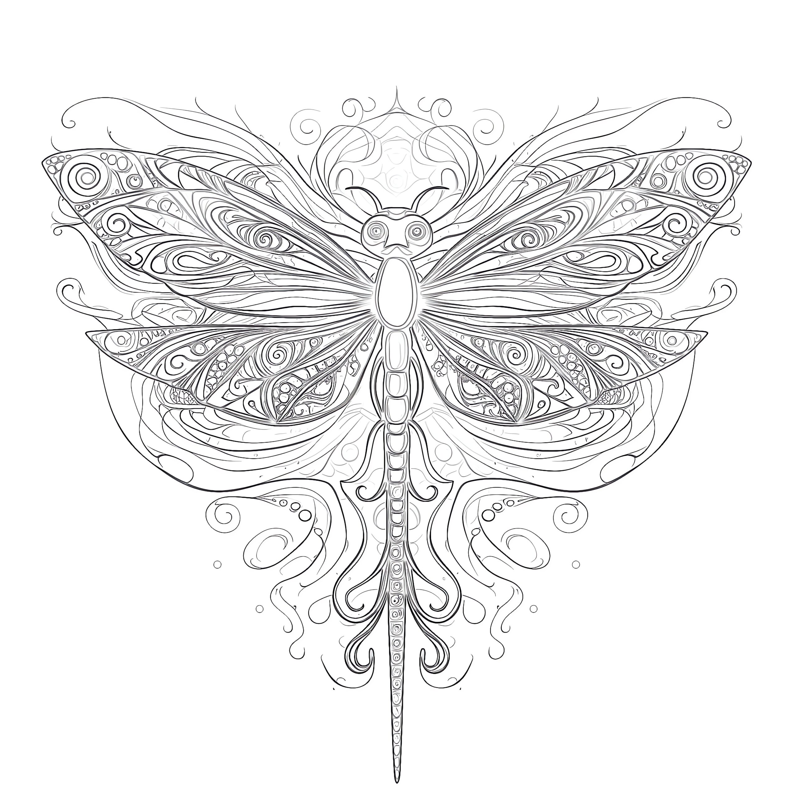 Intricate dragonfly design for coloring, perfect for relaxation and creativity. Free Pictures To Color For Adults