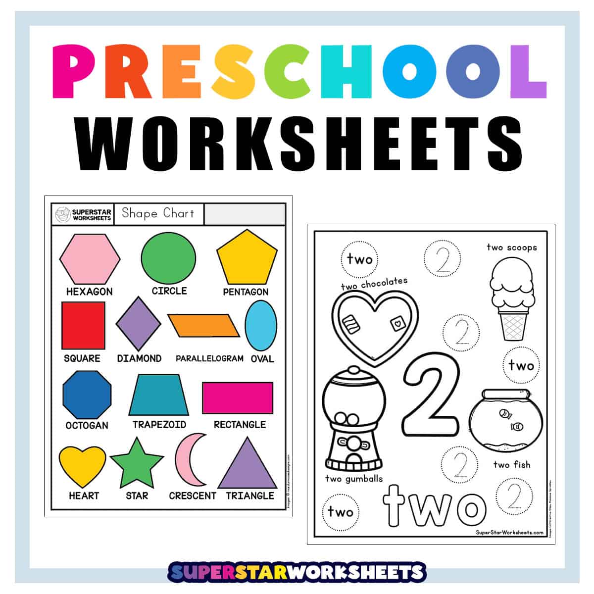 Free Preschool Resources For Teachers - Colorful preschool worksheets featuring shapes and counting activities for teachers