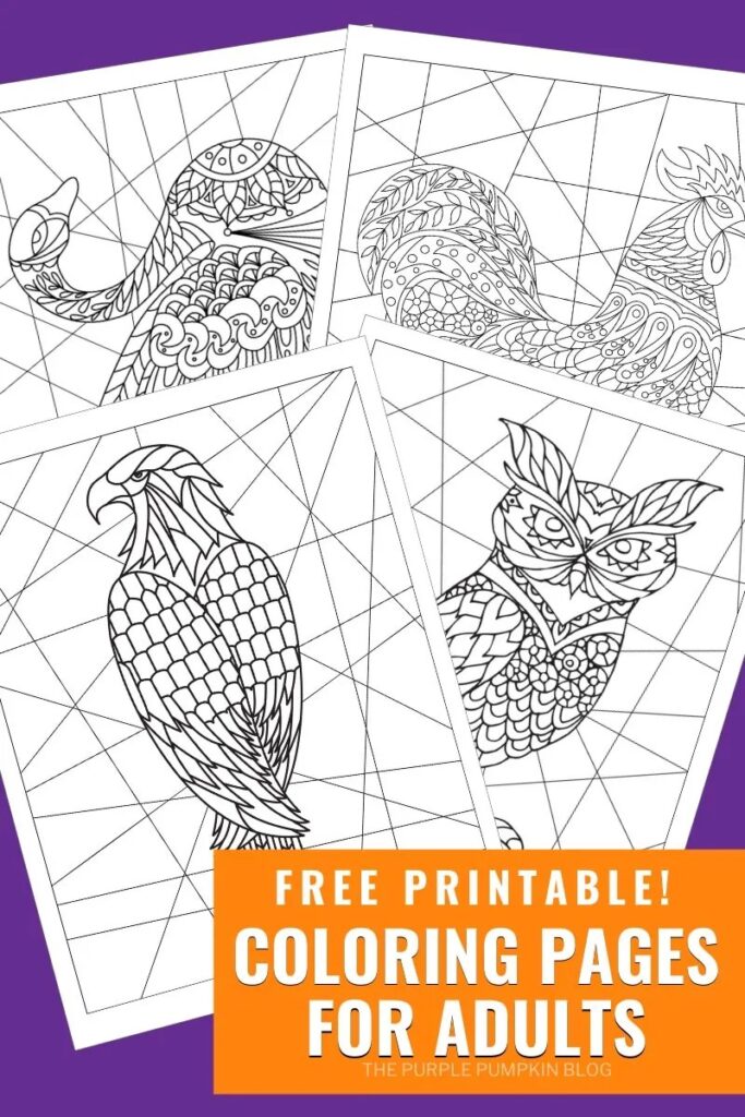 Free printable adult coloring pages featuring various intricate designs