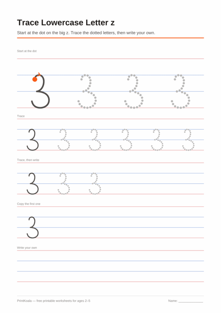 Free Printable Alphabet Letters Lower Case - Trace Lowercase Letter z Free Printable | PrintKoala