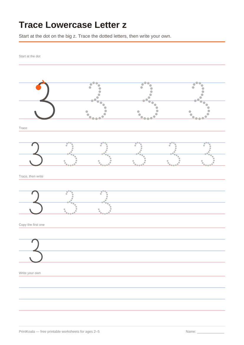 Free Printable Alphabet Letters Lower Case - Trace Lowercase Letter z Free Printable | PrintKoala