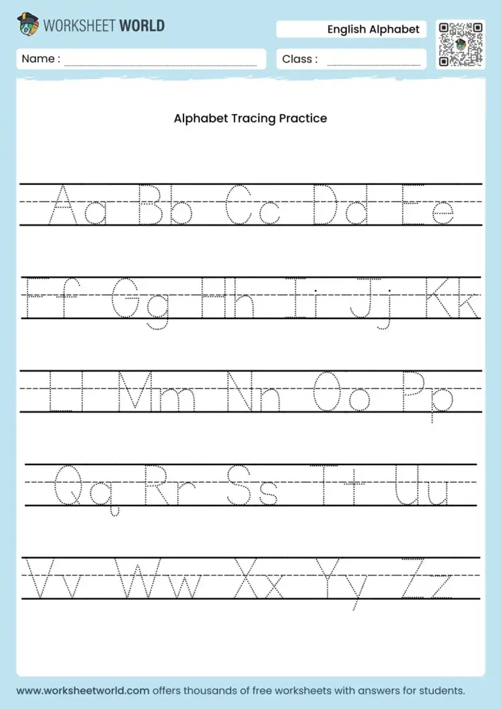 Free Printable Alphabet Tracing Worksheet for Kids Free Printable Alphabet Tracing Worksheet featuring uppercase and lowercase letters for kids to practice writing