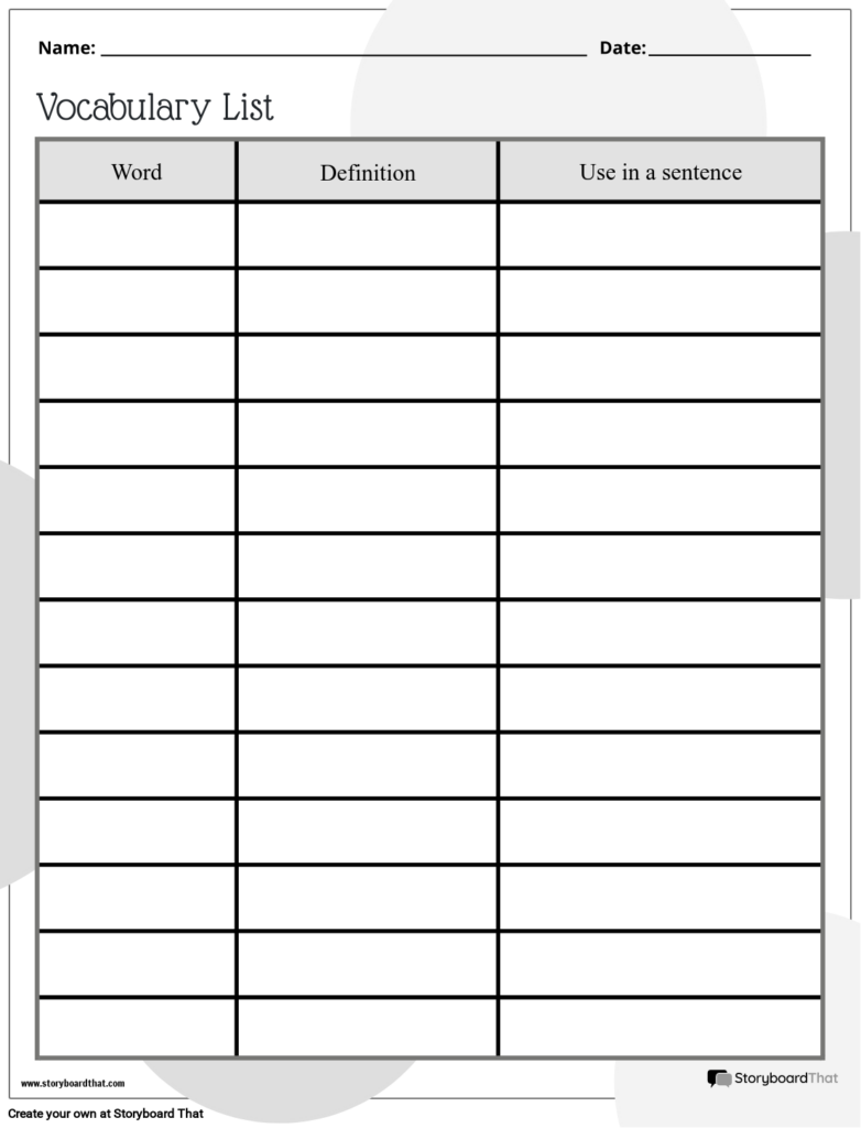 Free Printable Blank Vocabulary Worksheets - Free Vocabulary Worksheet Templates at StoryboardThat - Worksheets Library