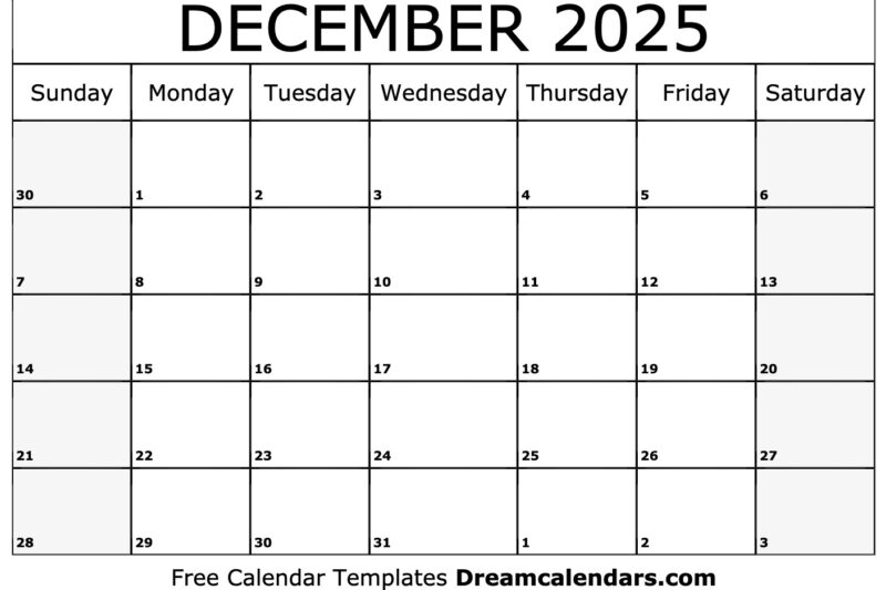 Free Printable Calendar Dec 2025