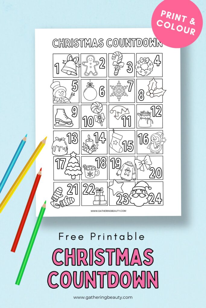 Free Printable Christmas Countdown to Colour Free printable Christmas countdown sheet for kids to color and enjoy
