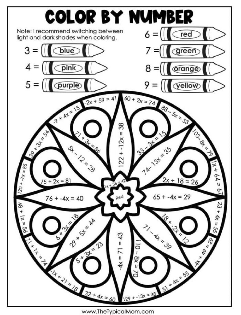 Free Printable Color by Number for Adults – Algebra Coloring Pages … Free Printable Color by Number for Adults - Algebra Coloring Pages ...