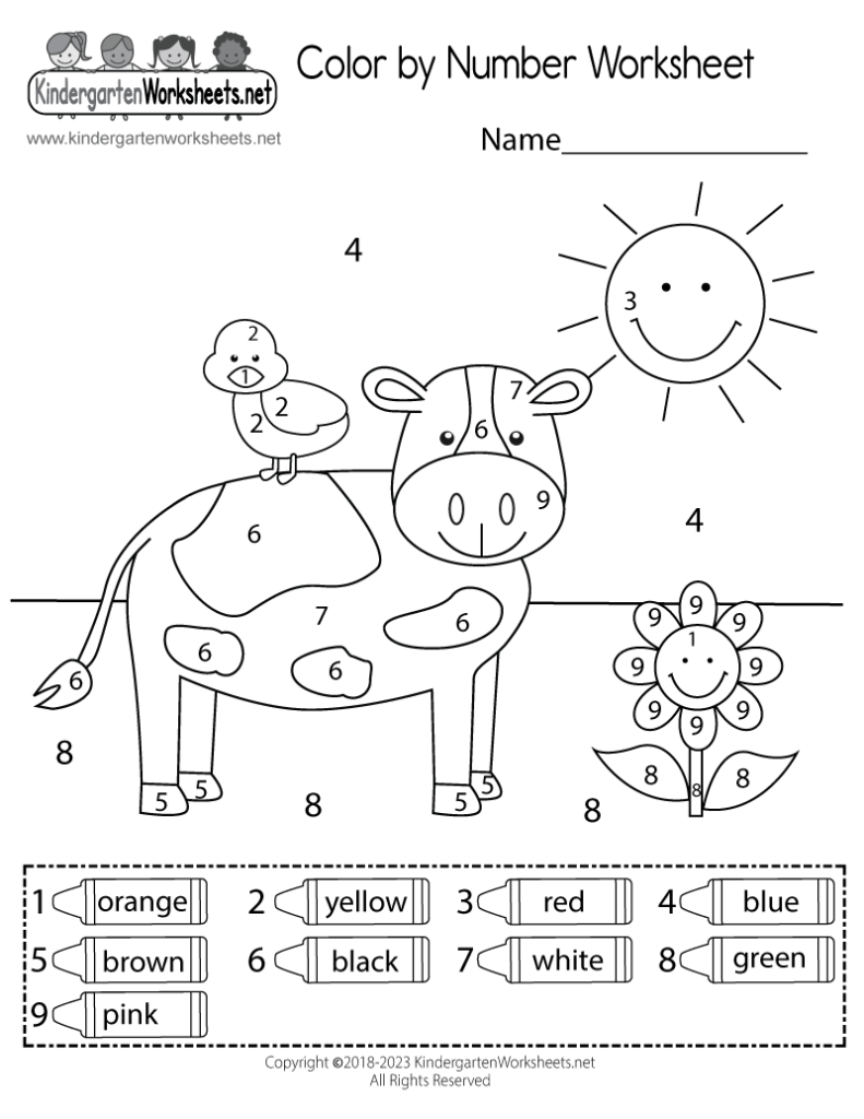 Free Printable Color By Number Worksheet for Kindergarten