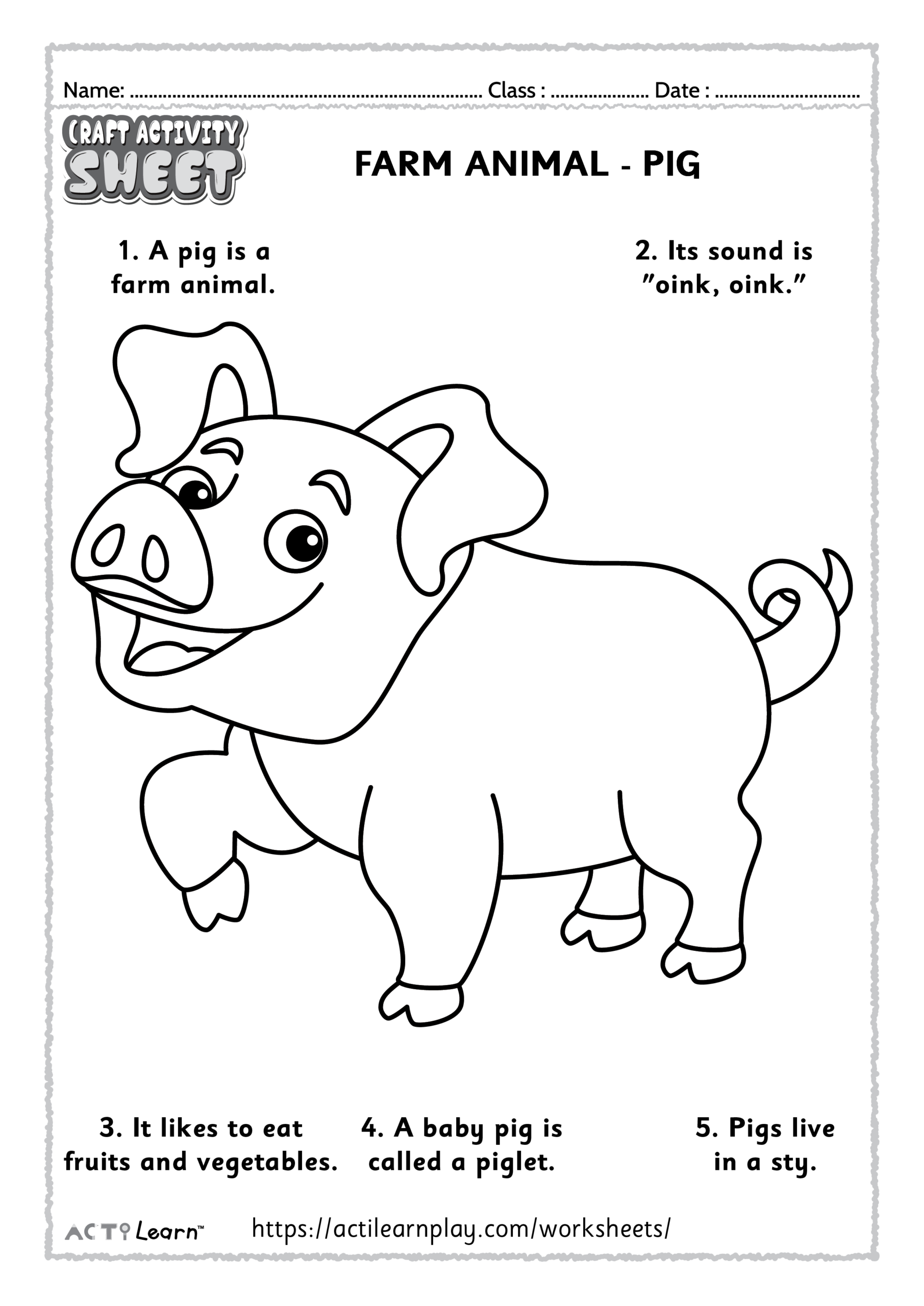 Free Printable Color Pages Animals featuring a cheerful pig ready to be colored