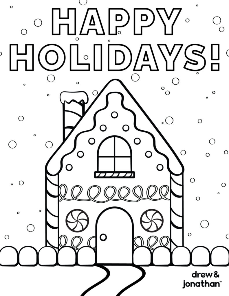 Free Printable Coloring Pages Holidays – Happy Holidays Coloring Page Free Printable Coloring Pages Holidays featuring a gingerbread house with festive decorations