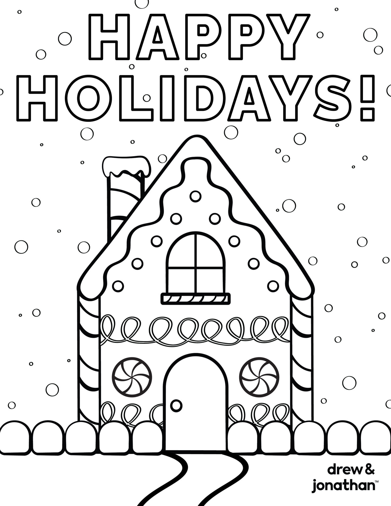 Free Printable Coloring Pages Holidays featuring a gingerbread house with festive decorations