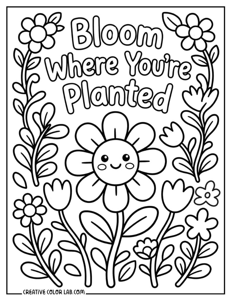 Free Printable Coloring Sheets For Spring featuring a cheerful flower and spring-themed designs