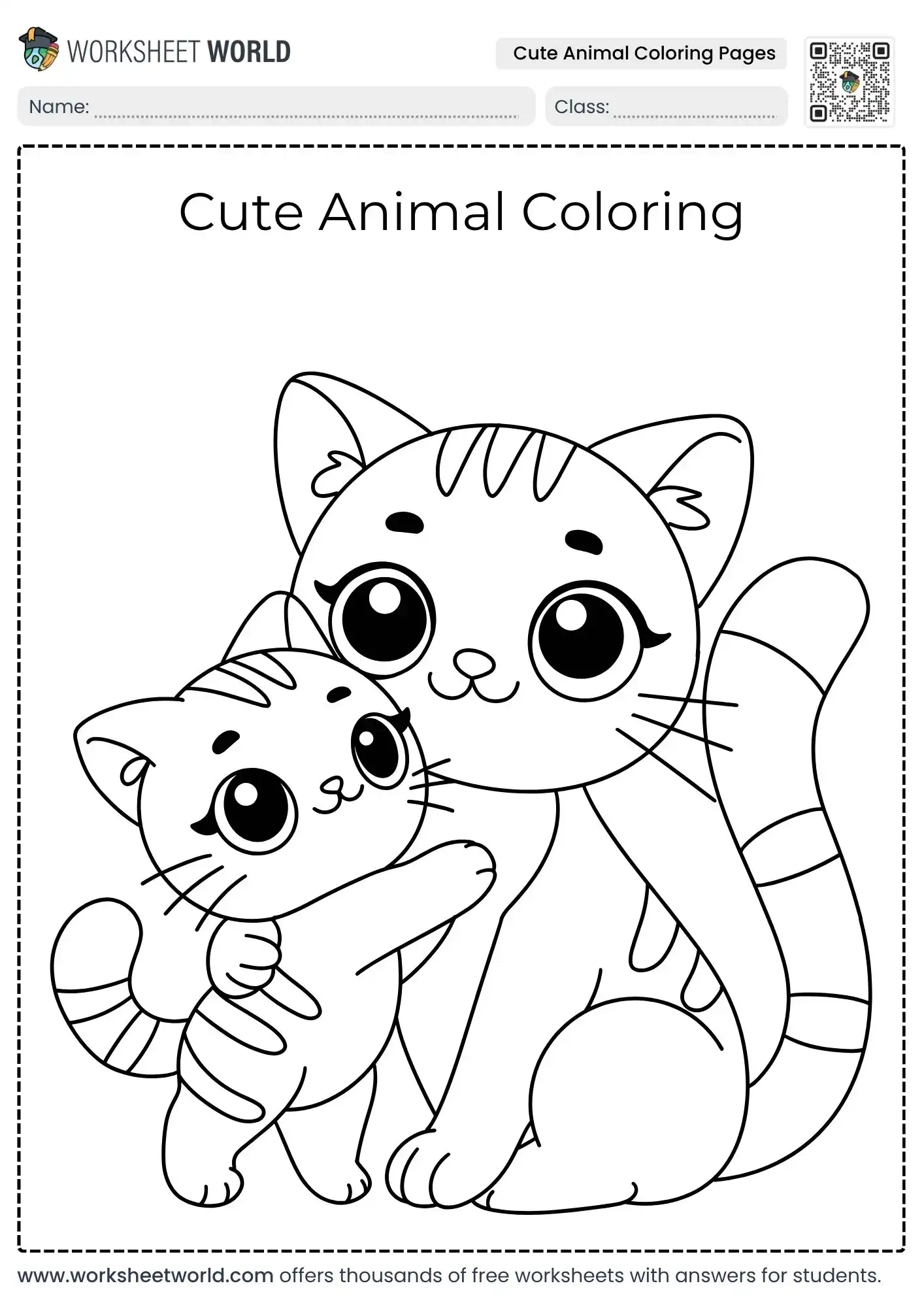Free Printable Cute Animal Coloring Pages with a mother cat and her kitten hugging each other