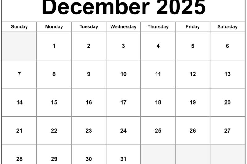 Free Printable Dec 2025 Calendar