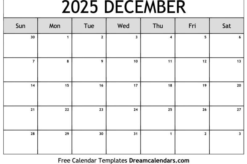 Free Printable Dec Calendar 2025