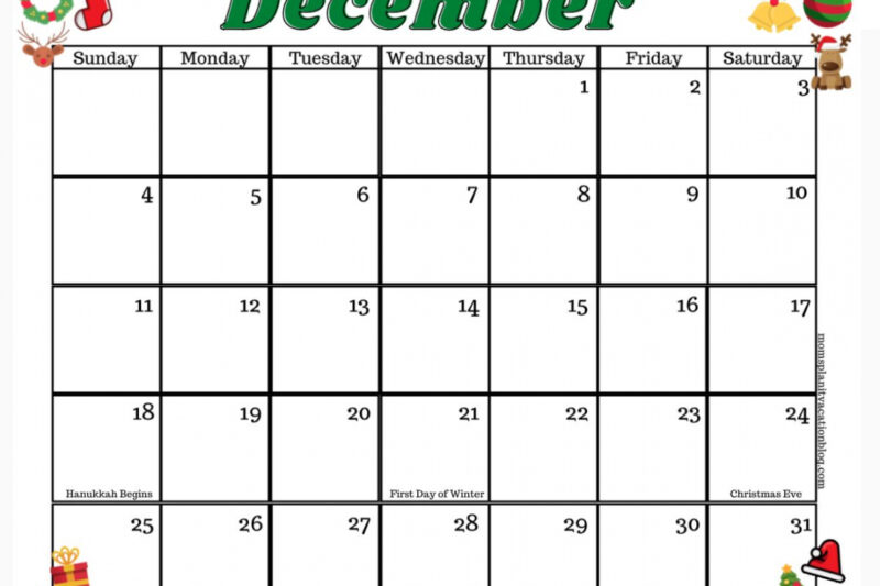 Free Printable December Calendar Printable