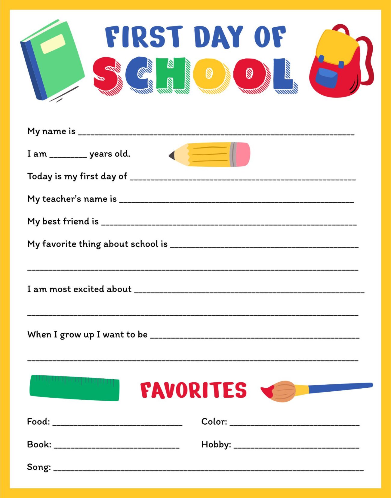 Free Printable First Day Of School Worksheets - First Day Of School Printables | School Activities