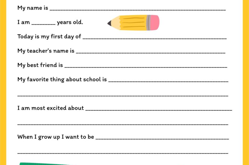 Free Printable First Day Of School Worksheets