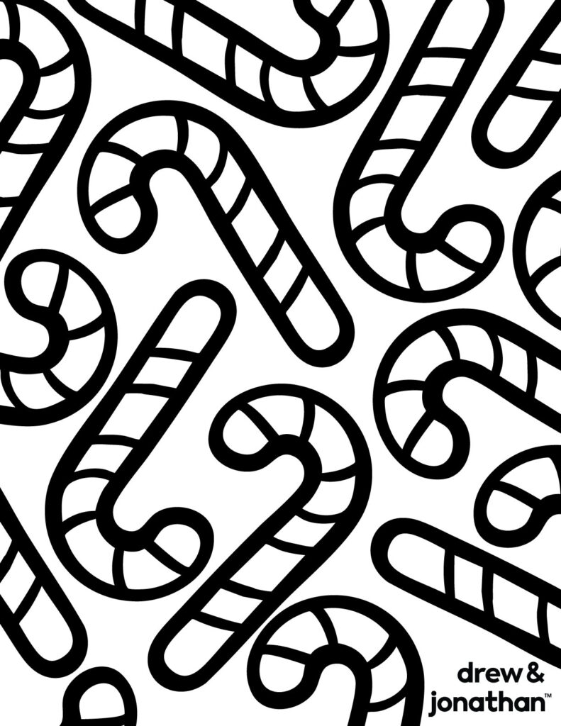 Candy Canes Coloring Page – Free Printable Holiday Template Coloring page filled with candy canes for holiday enjoyment