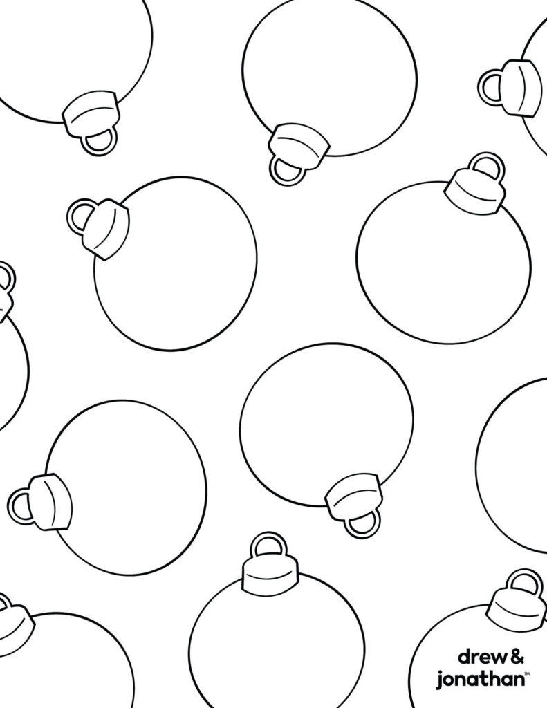 Coloring Page of Holiday Ornaments – Free Printable Template Coloring page with various holiday ornaments ready to be colored