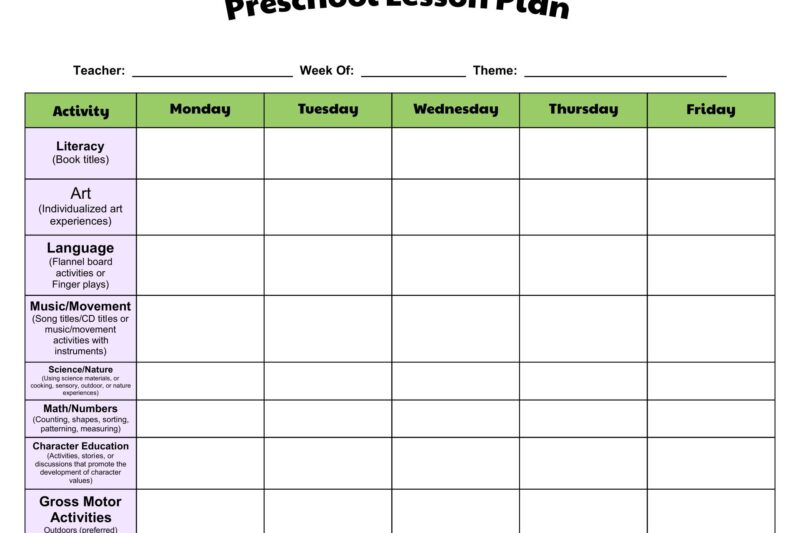 Free Printable Lesson Plans For Preschoolers