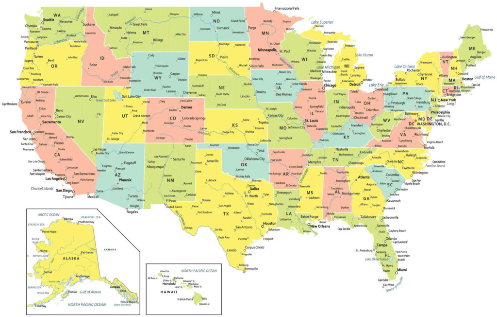 Free Printable Map Of The United States With Major Cities | Adams … Free Printable Map Of The United States With Major Cities | Adams ...