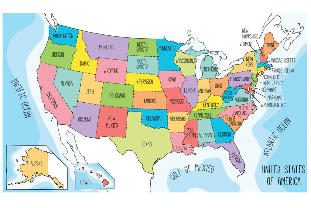 Free Printable Map of United States With States Labeled - FREE ...