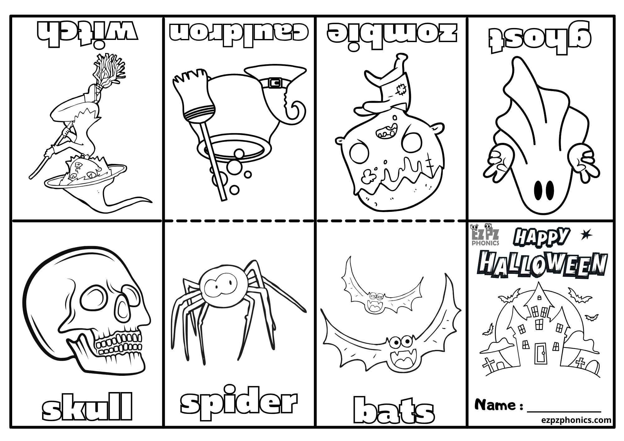 Free Printable Mini Coloring Book Printable featuring Halloween-themed s like ghosts and bats