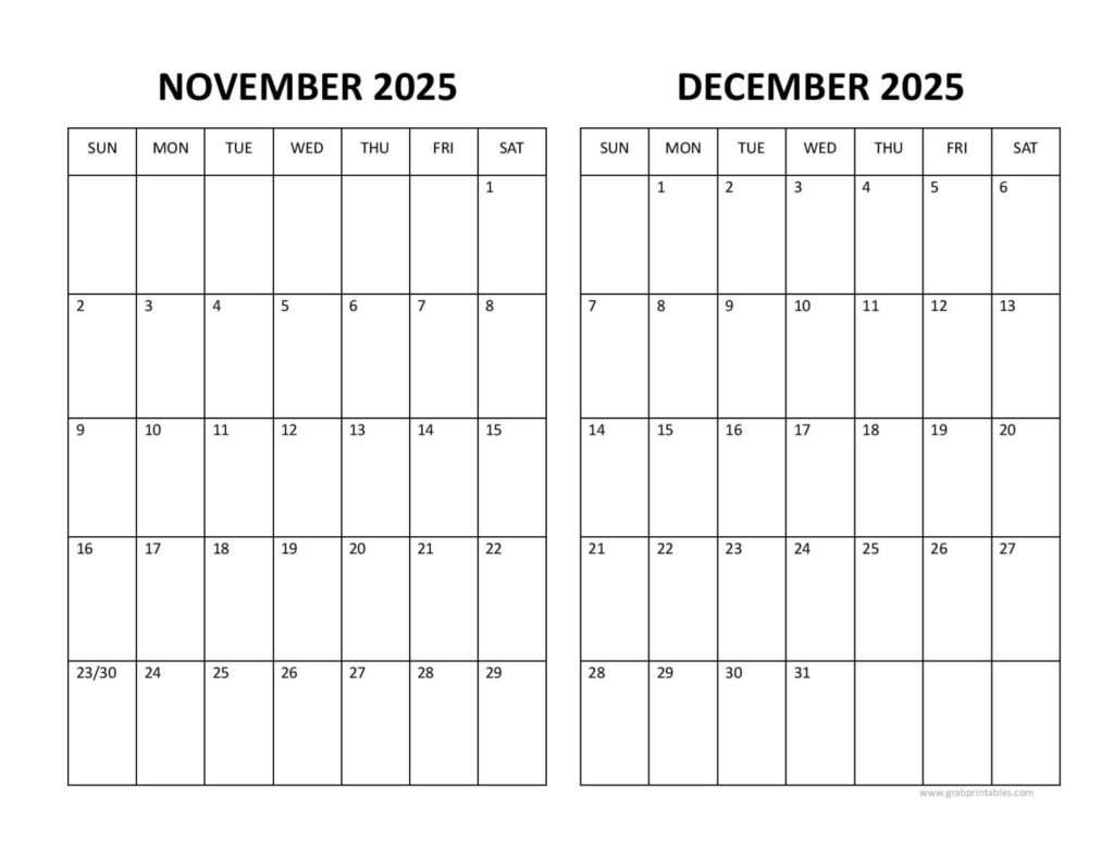 Free Printable November December 2026 Calendar | Two-Months Free Printable November December 2026 Calendar | Two-Months