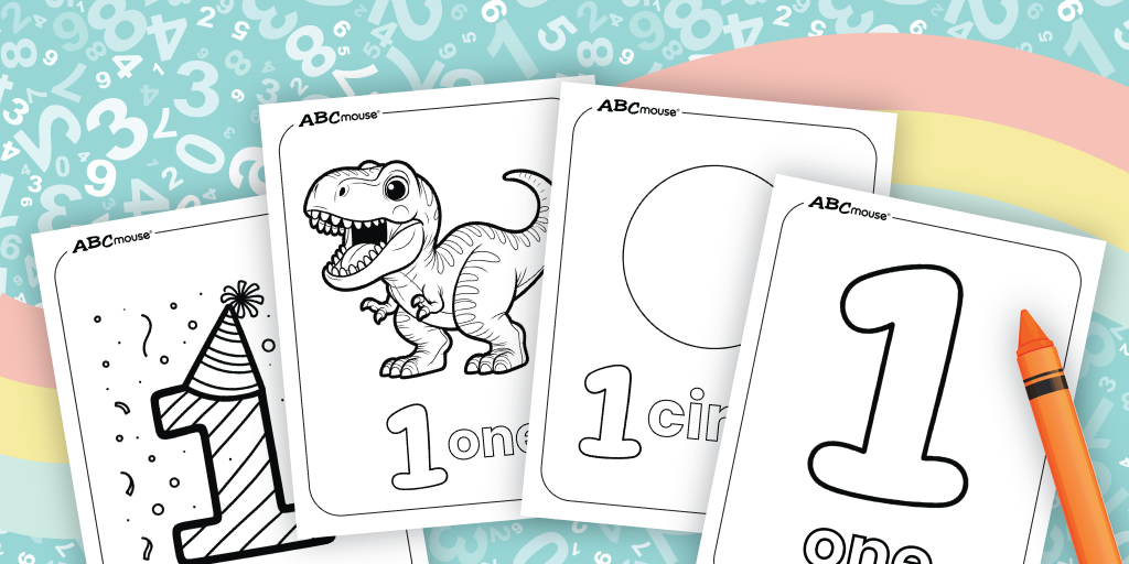 Free Printable Number Coloring Pages Featuring Number One Free Printable Number Coloring Pages with number one and fun illustrations for kids