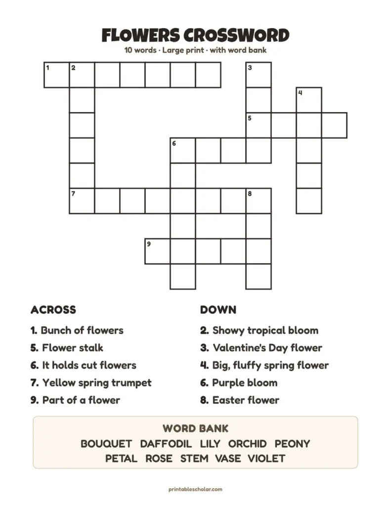 Free Printable Puzzles For Seniors - Large Print Crossword Puzzles Printable (8 Free PDFs for Seniors ...