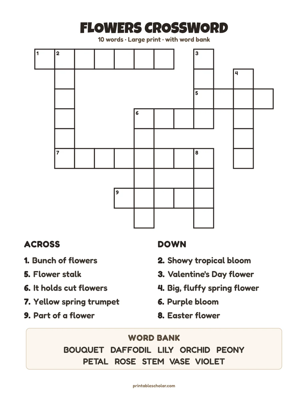 Free Printable Puzzles For Seniors - Large Print Crossword Puzzles Printable (8 Free PDFs for Seniors ...