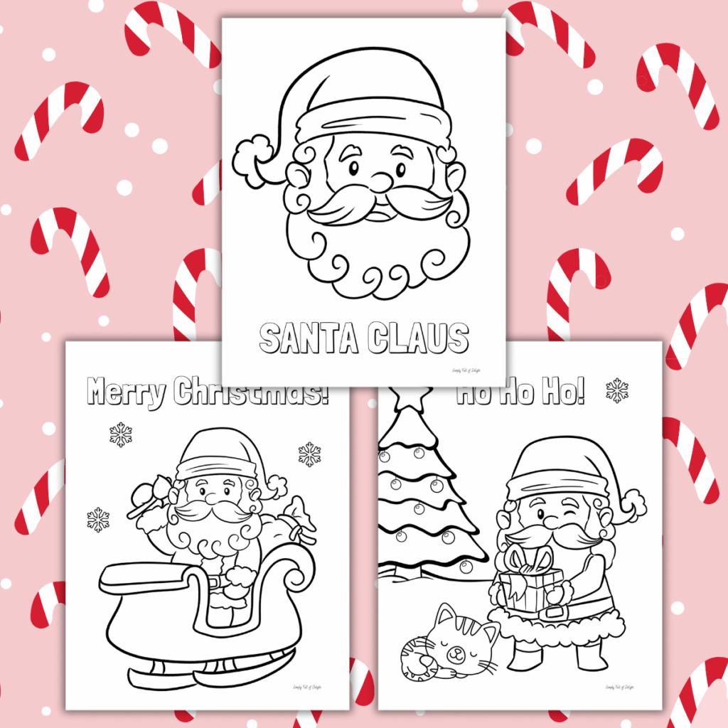 Free Printable Santa Claus Colouring Pages for Kids Three fun Santa Claus colouring pages with Christmas themes