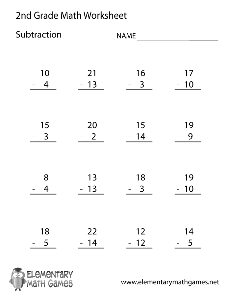 Free Printable Subtraction Worksheet for Second Grade Free Printable Subtraction Worksheet for Second Grade